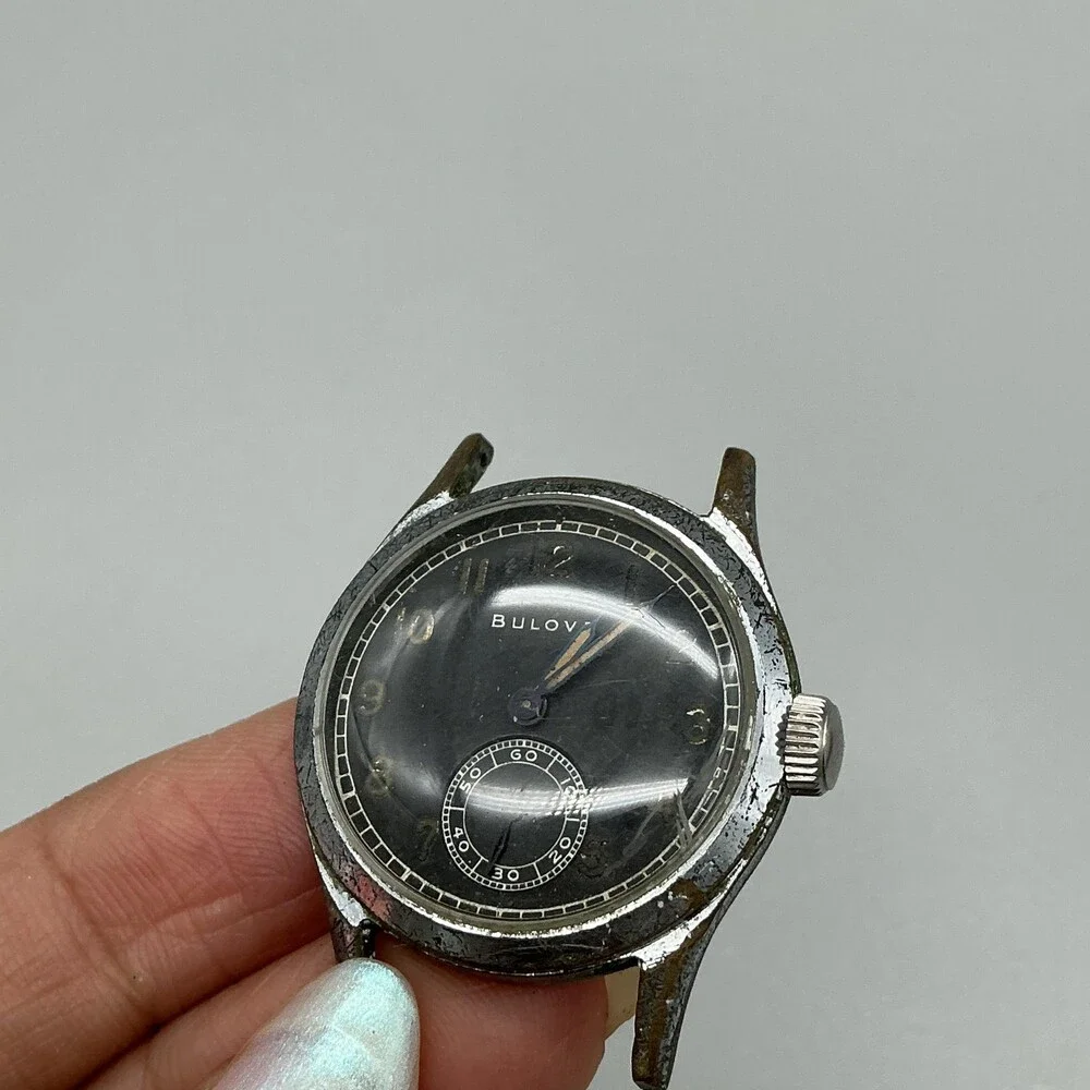 Vintage 1940s Military Bulova WWII Era Mens Watch 30mm Black Dial Not Running